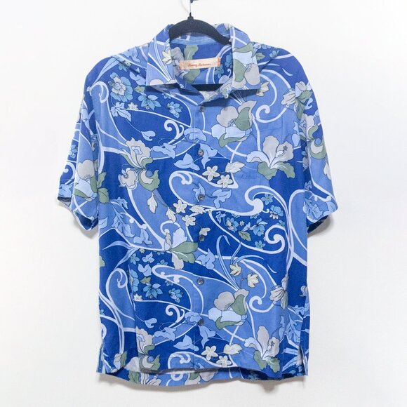 Men's Tommy Bahama Hawaiian Style Floral Pattern Blue Sz. Small 100% Silk Casual - Picture 1 of 7